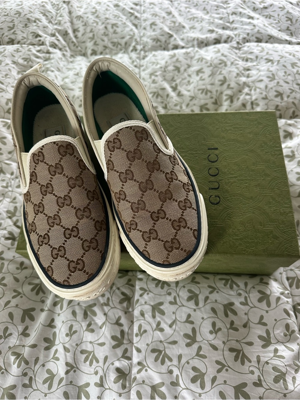 Gucci Brown/Beige GG Canvas Slip-On Sneakers